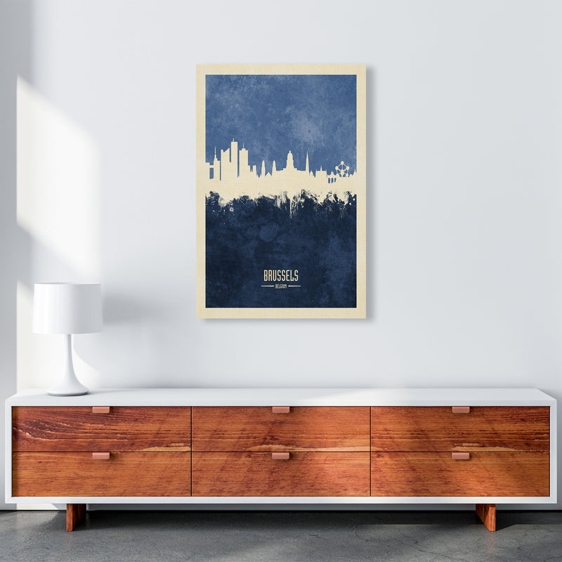 Brussels Belgium Skyline Portrait Navy Art Print by Michael Tompsett A1 Canvas