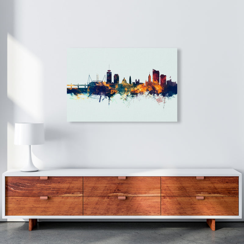 Cardiff Wales Skyline Blue Orange Art Print by Michael Tompsett A1 Canvas