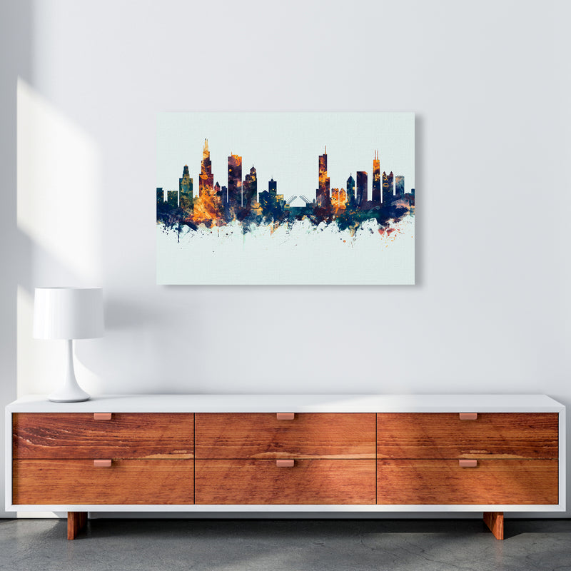 Chicago Illinois Skyline Blue Orange Art Print by Michael Tompsett A1 Canvas