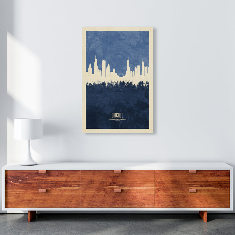 Chicago Illinois Skyline Portrait Navy Art Print by Michael Tompsett A1 Canvas