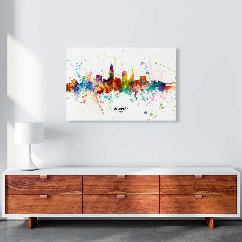 Cleveland Ohio Skyline Splash Art Print by Michael Tompsett A1 Canvas