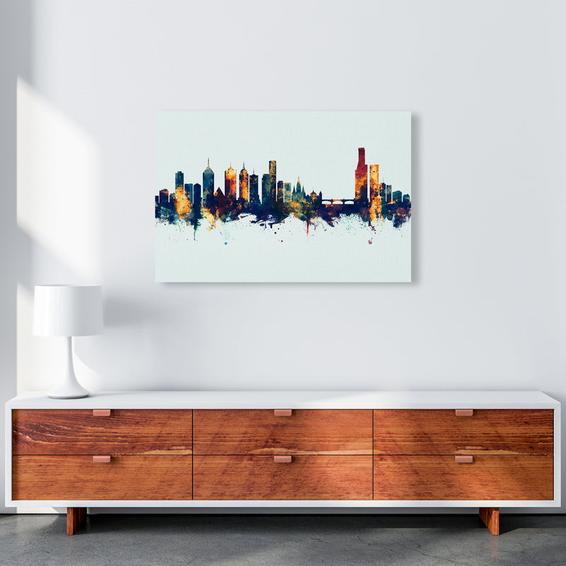 Melbourne Australia Skyline Blue Orange Art Print by Michael Tompsett A1 Canvas