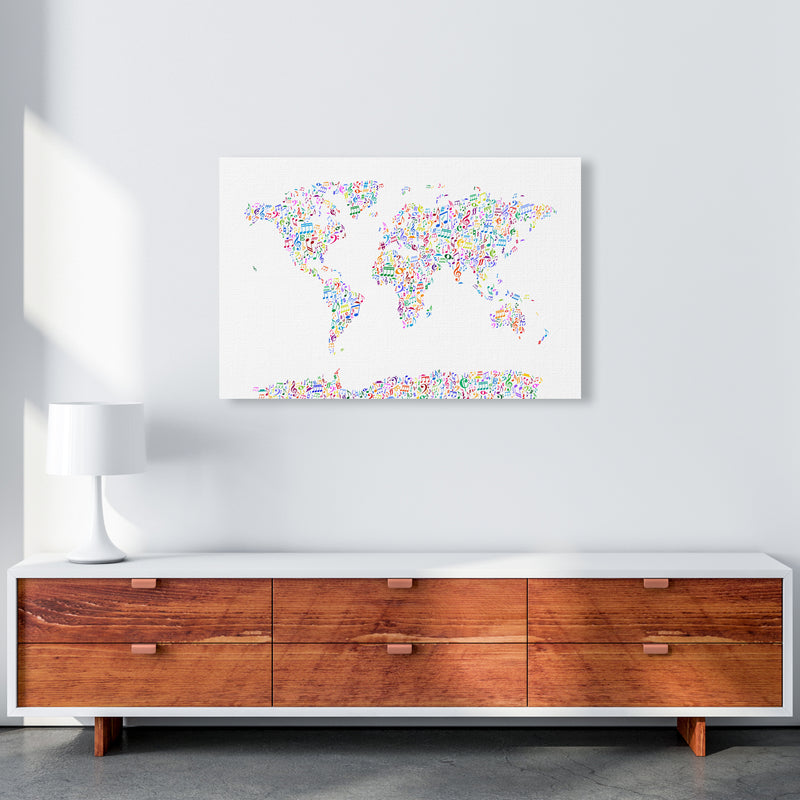 Music Notes Map of the World Colour Art Print by Michael Tompsett A1 Canvas