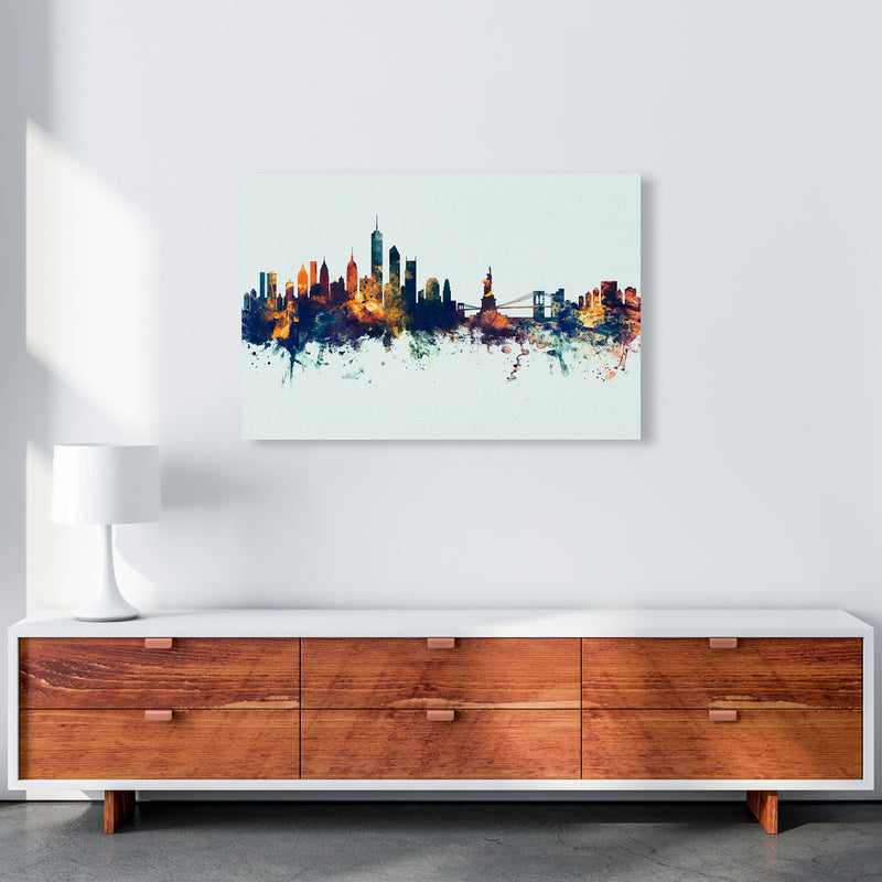 New York New York Skyline Blue Orange Art Print by Michael Tompsett A1 Canvas