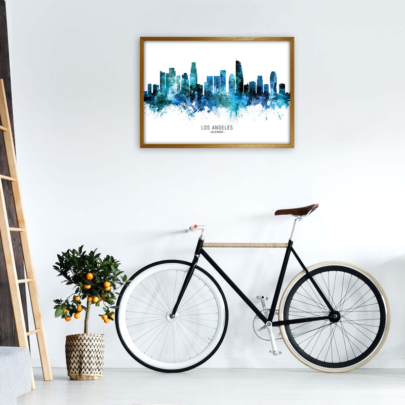 Los Angeles California Skyline Blue City Name  by Michael Tompsett A1 Print Only