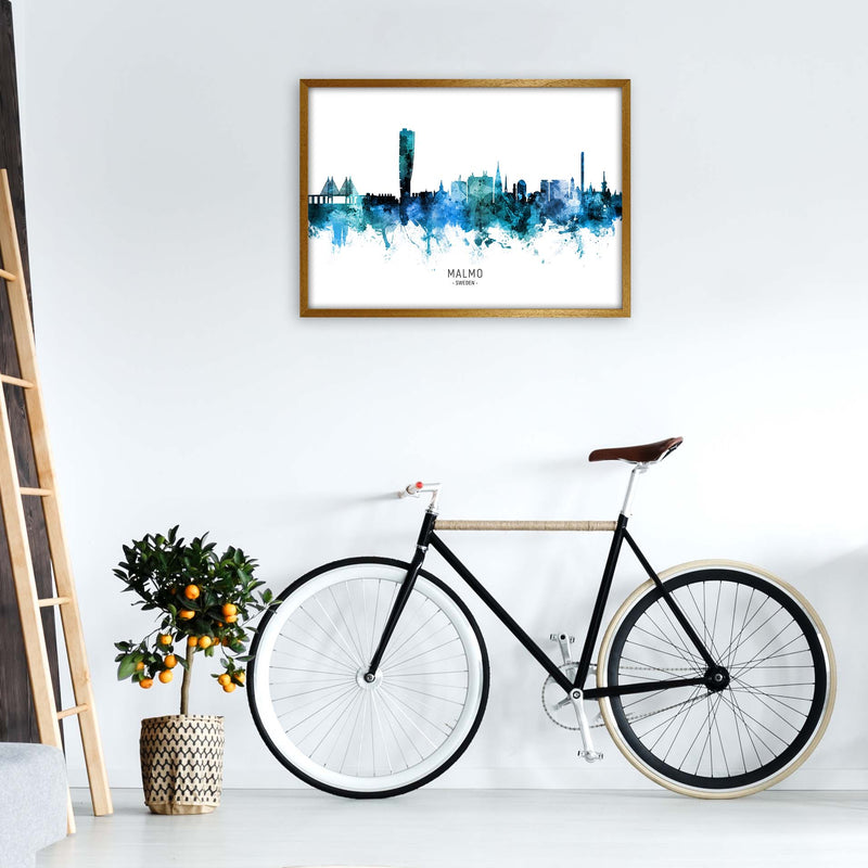 Malmo Sweden Skyline Blue City Name Print by Michael Tompsett A1 Print Only
