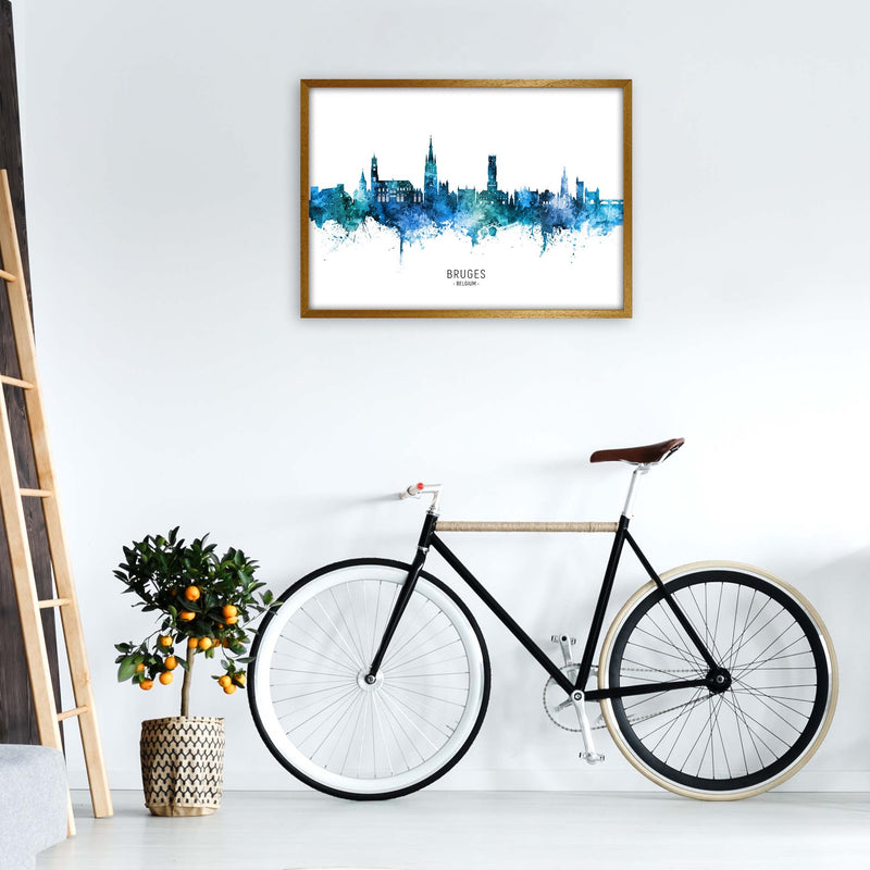 Bruges Belgium Skyline Blue City Name  by Michael Tompsett A1 Print Only