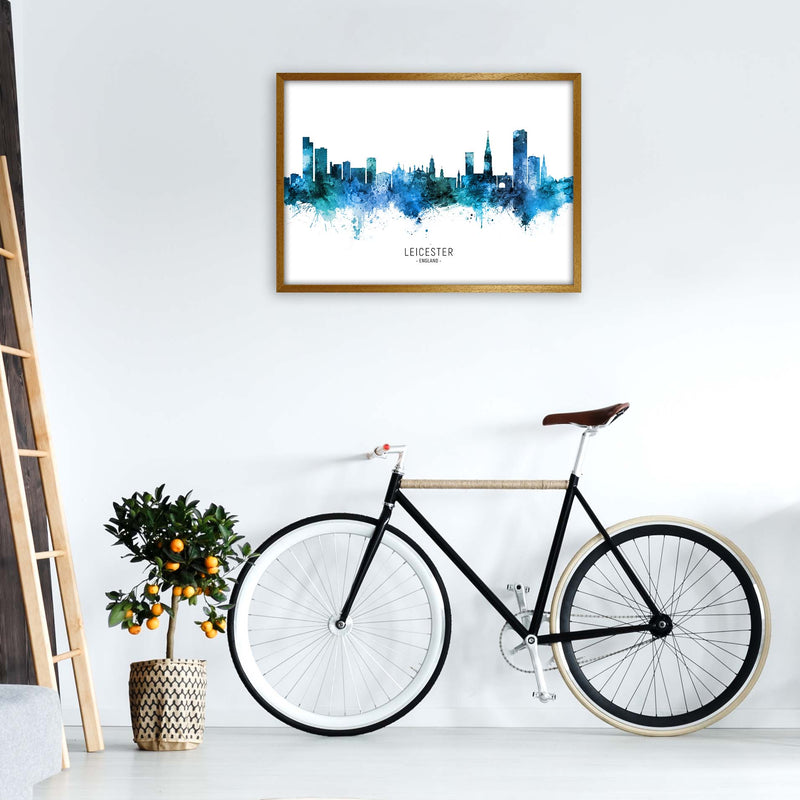 Leicester England Skyline Blue City Name  by Michael Tompsett A1 Print Only