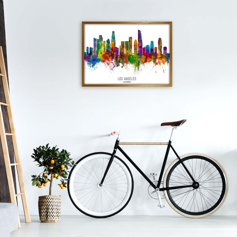 Los Angeles California Skyline Red City Name  by Michael Tompsett A1 Print Only