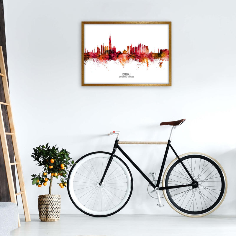 Dubai United Arab Emirates Skyline Red City Name  by Michael Tompsett A1 Print Only