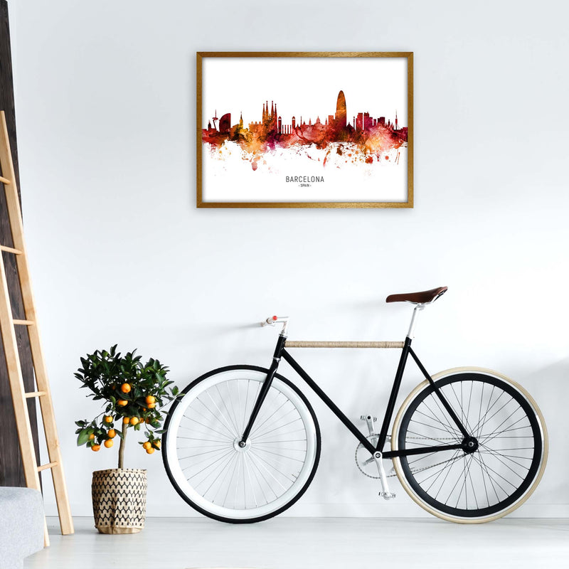 Barcelona Spain Skyline Red City Name  by Michael Tompsett A1 Print Only
