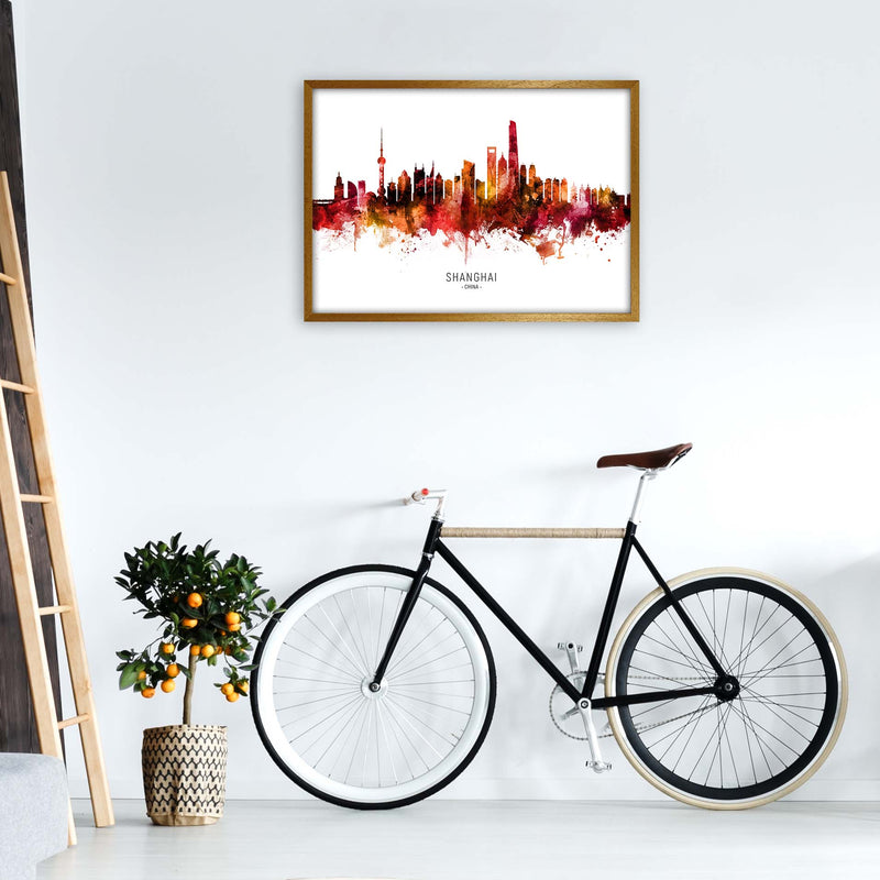 Shanghai China Skyline Red City Name  by Michael Tompsett A1 Print Only