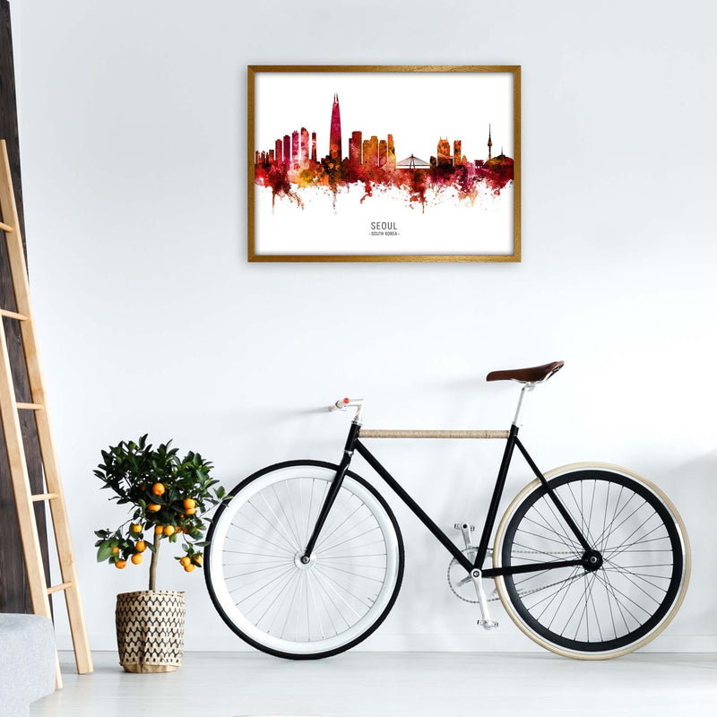 Seoul South Korea Skyline Red City Name  by Michael Tompsett A1 Print Only
