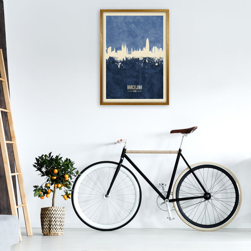 Barcelona Spain Skyline Portrait Navy Art Print by Michael Tompsett A1 Print Only