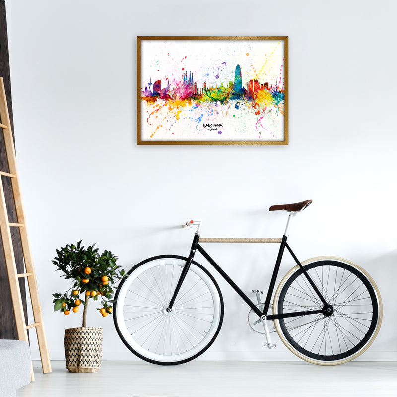 Barcelona Spain Skyline Splash Art Print by Michael Tompsett A1 Print Only