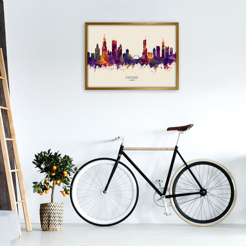 Chicago Illinois Skyline Autumn City Name Art Print by Michael Tompsett A1 Print Only