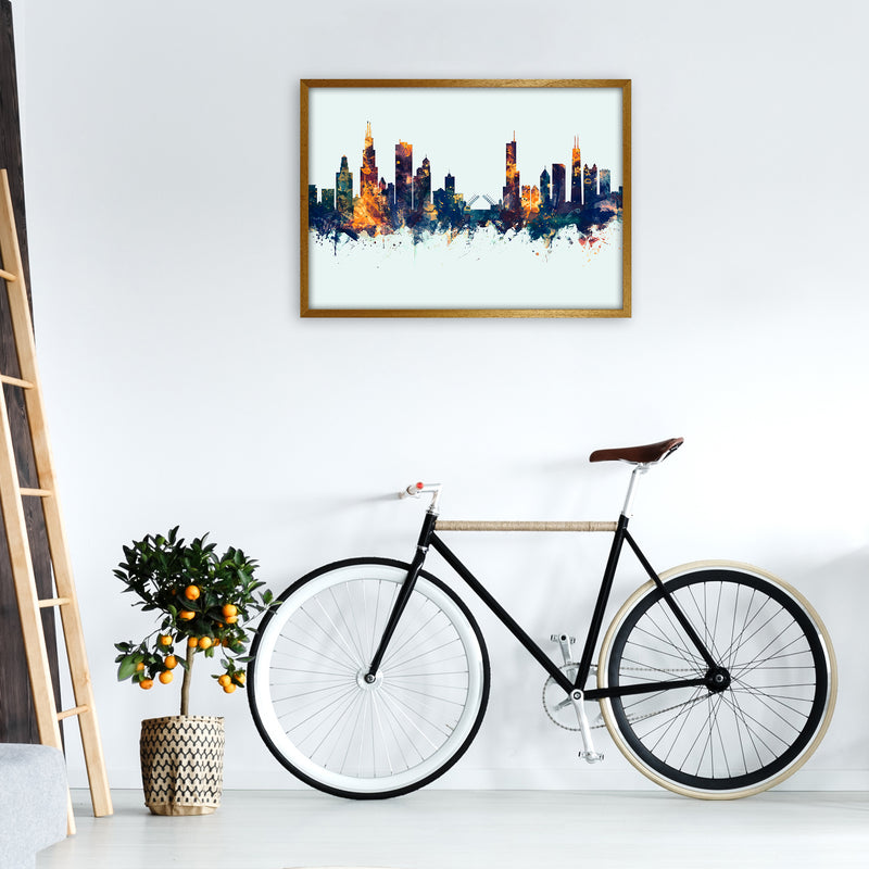 Chicago Illinois Skyline Blue Orange Art Print by Michael Tompsett A1 Print Only