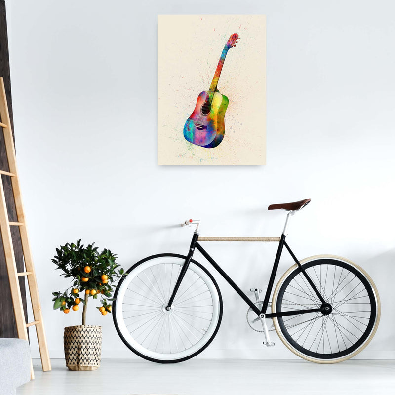 Acoustic Guitar Watercolour Multi-Colour  by Michael Tompsett A1 Black Frame