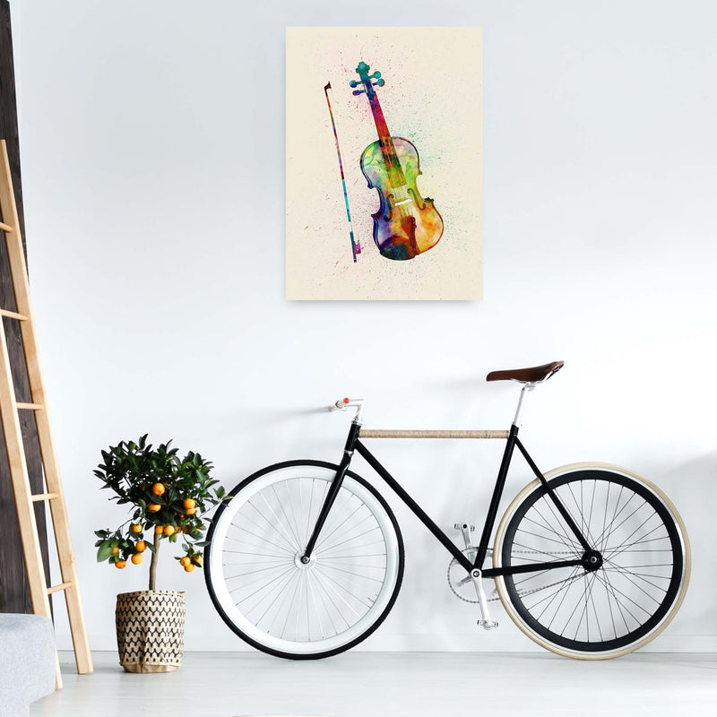 Violin Watercolour Multi-Colour Print by Michael Tompsett A1 Black Frame