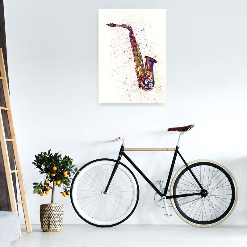 Saxophone Watercolour Print by Michael Tompsett A1 Black Frame