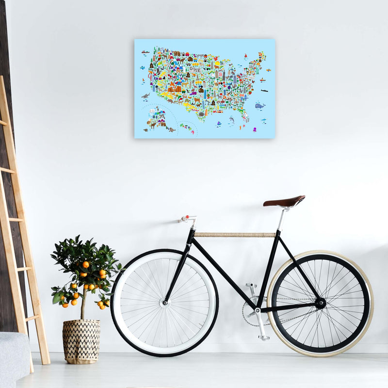 Animal Map of United States Blue Print by Michael Tompsett A1 Black Frame