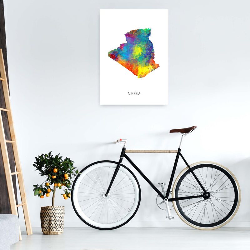 Algeria Watercolour Map Art Print by Michael Tompsett A1 Black Frame