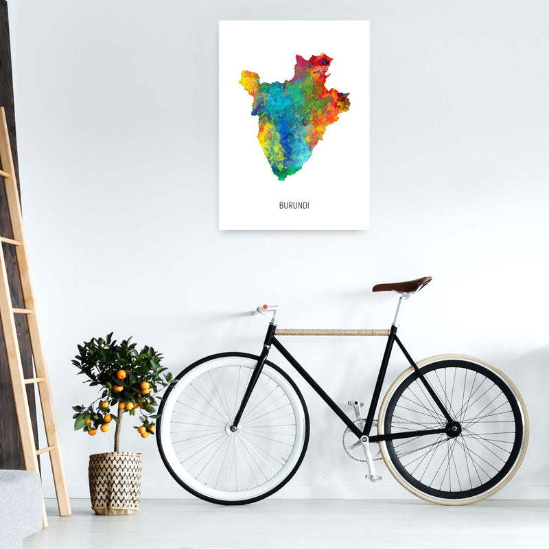 Burundi Watercolour Map Art Print by Michael Tompsett A1 Black Frame