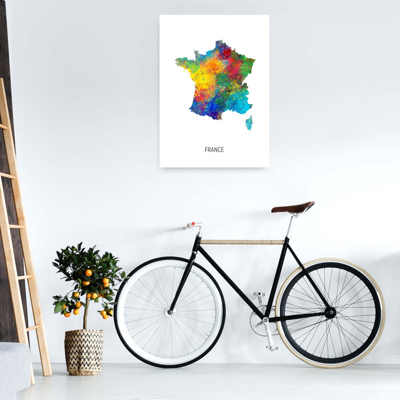 France Watercolour Map Art Print by Michael Tompsett A1 Black Frame