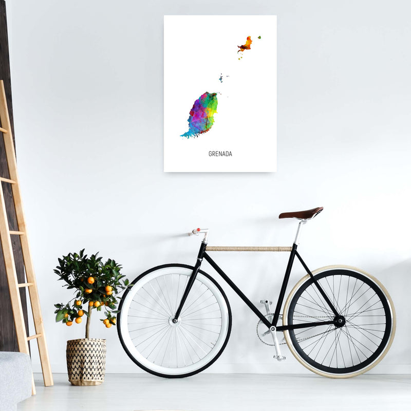 Grenada Watercolour Map Art Print by Michael Tompsett A1 Black Frame