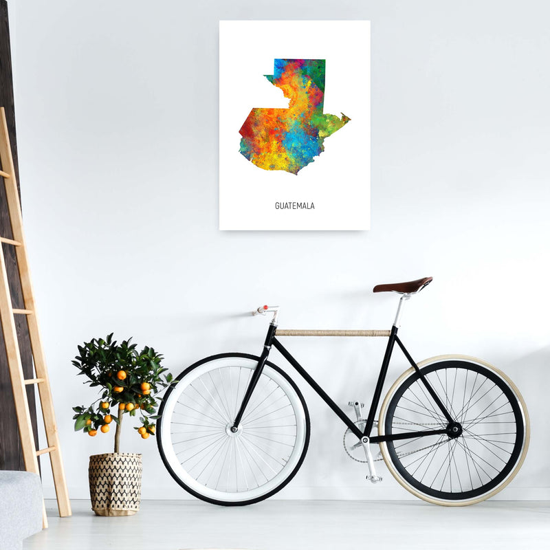 Guatemala Watercolour Map Art Print by Michael Tompsett A1 Black Frame