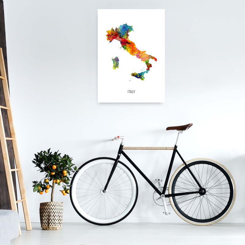 Italy Watercolour Map Art Print by Michael Tompsett A1 Black Frame