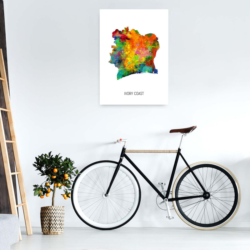 Ivory Coast Watercolour Map Art Print by Michael Tompsett A1 Black Frame