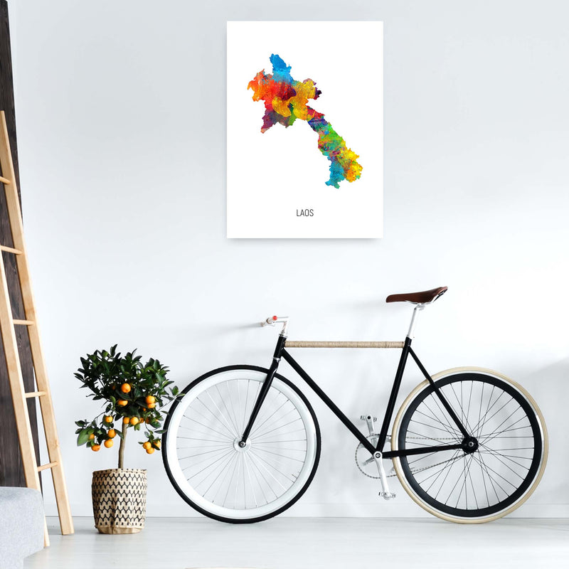 Laos Watercolour Map Art Print by Michael Tompsett A1 Black Frame