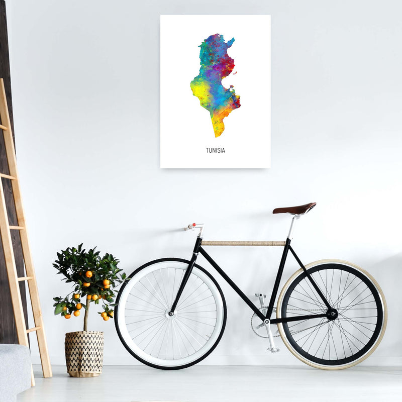 Tunisia Watercolour Map Art Print by Michael Tompsett A1 Black Frame