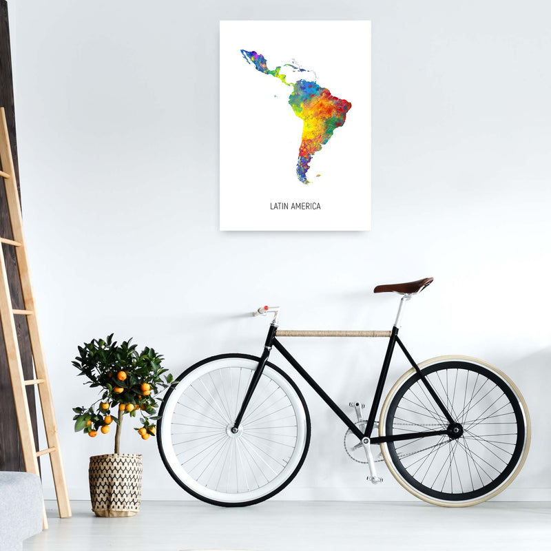 Latin America Watercolour Map Art Print by Michael Tompsett A1 Black Frame