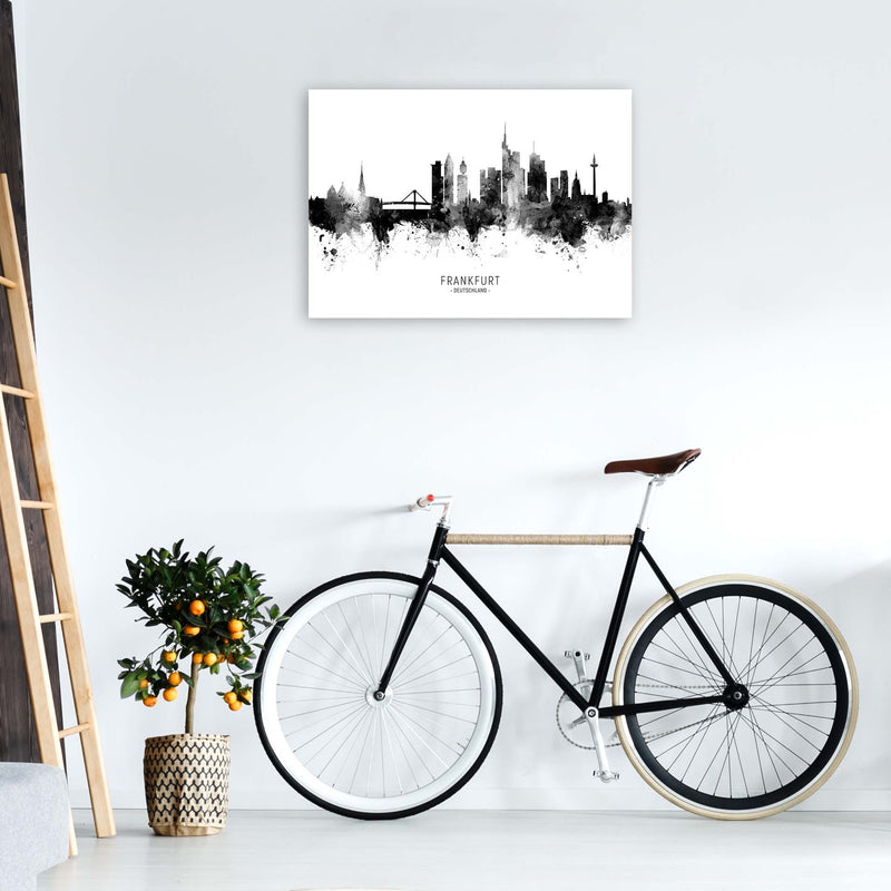 Frankfurt Germany Skyline Black White City Name  by Michael Tompsett A1 Black Frame