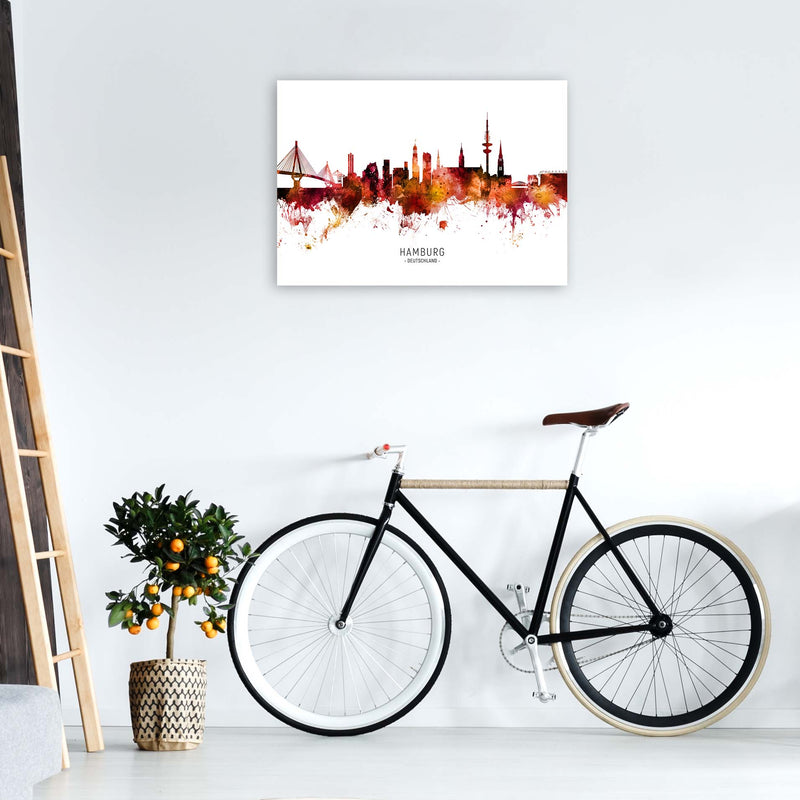 Hamburg Deutschland Skyline Red City Name  by Michael Tompsett A1 Black Frame