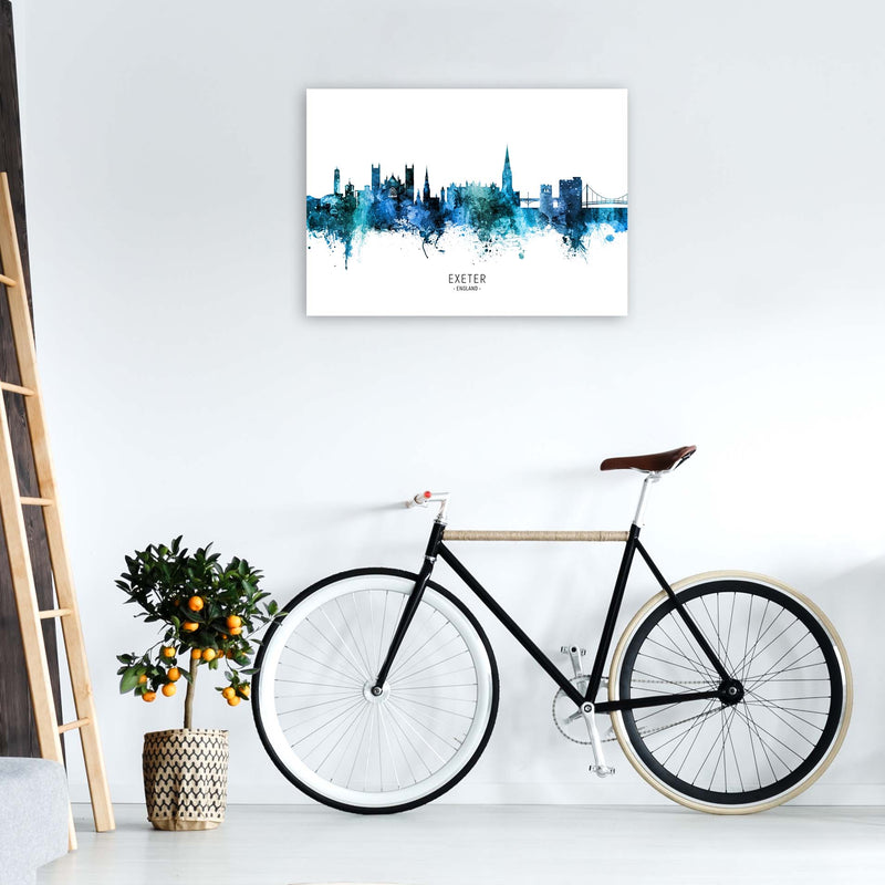 Exeter England Skyline Blue City Name  by Michael Tompsett A1 Black Frame