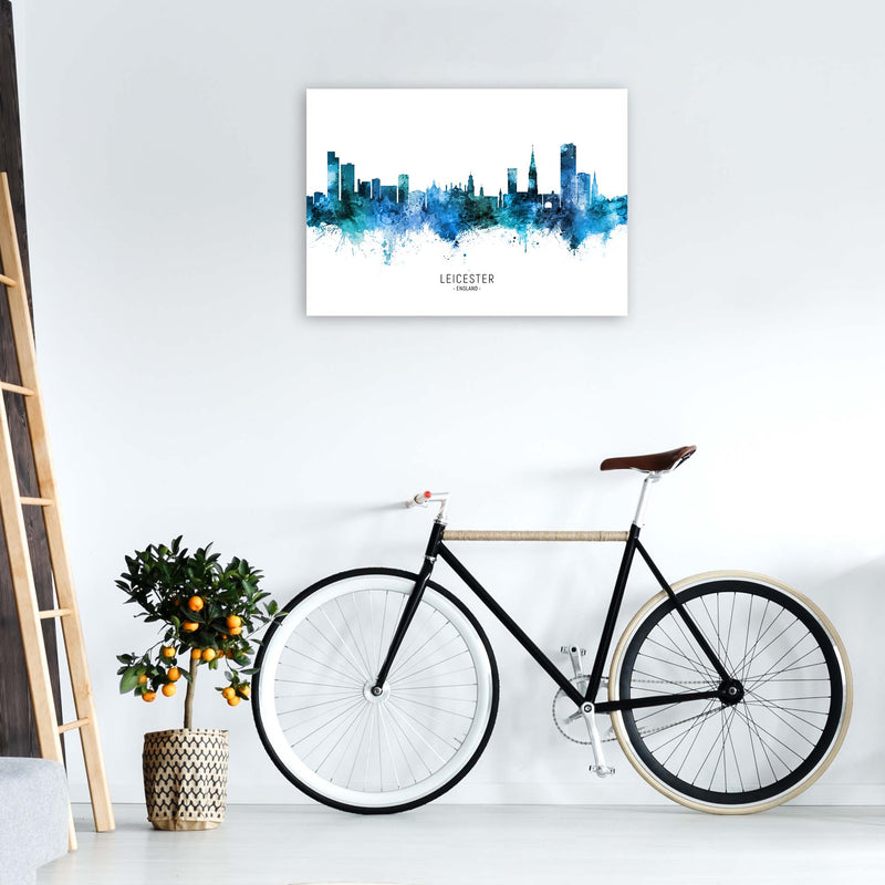 Leicester England Skyline Blue City Name  by Michael Tompsett A1 Black Frame