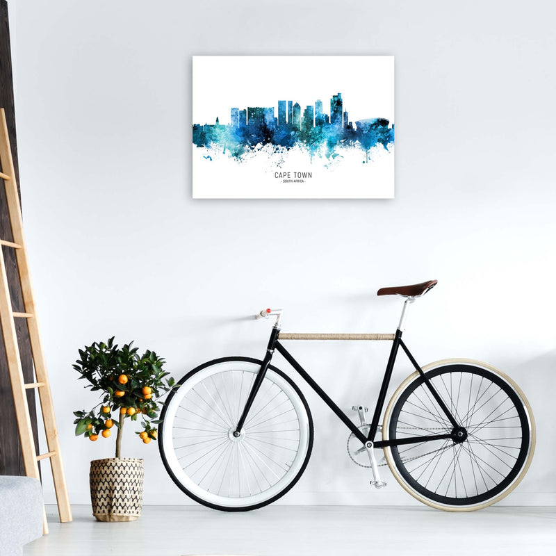 Cape Town South Africa Skyline Blue City Name  by Michael Tompsett A1 Black Frame