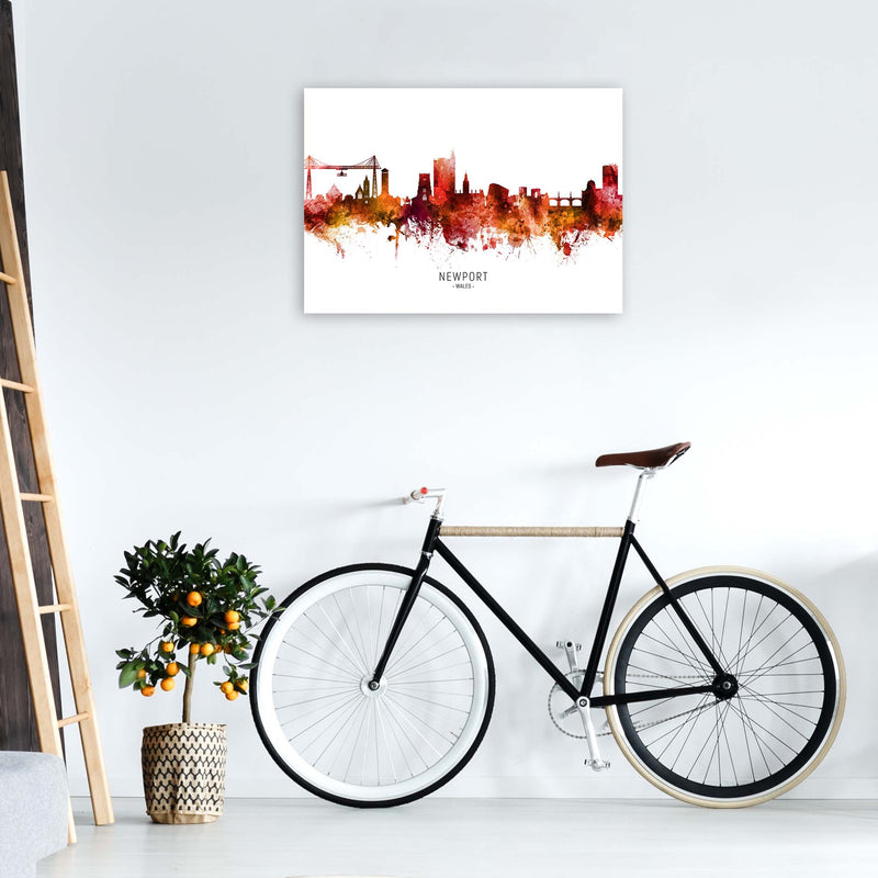 Newport Wales Skyline Red City Name Print by Michael Tompsett A1 Black Frame