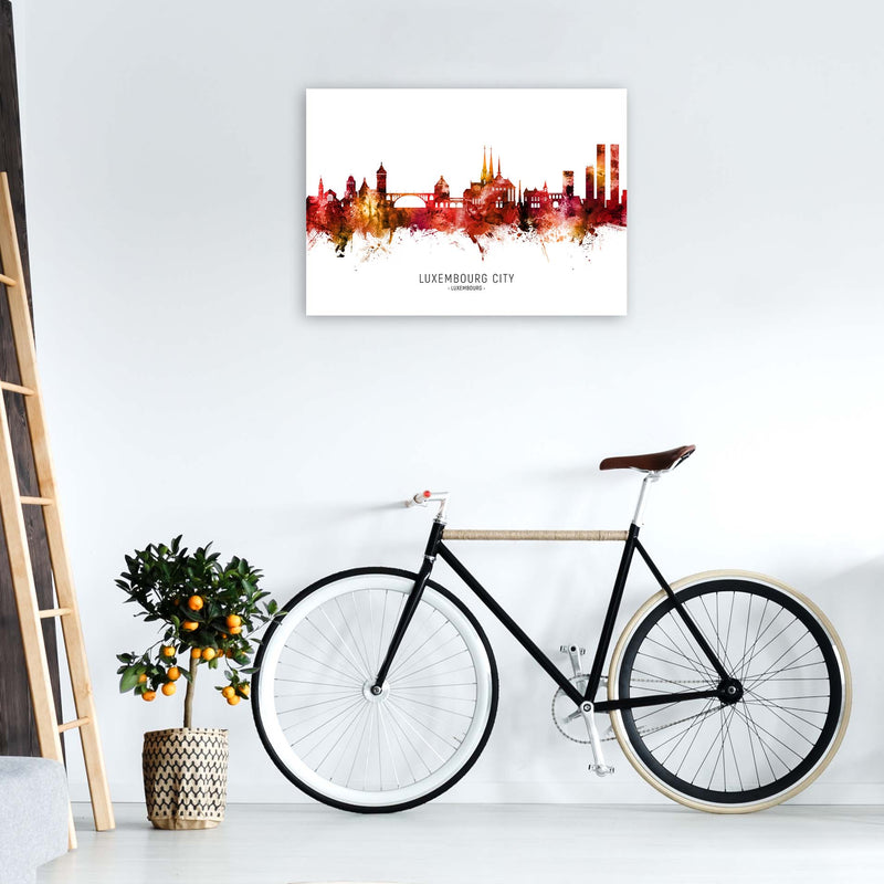 Luxembourg City Luxembourg Skyline Red City Name  by Michael Tompsett A1 Black Frame