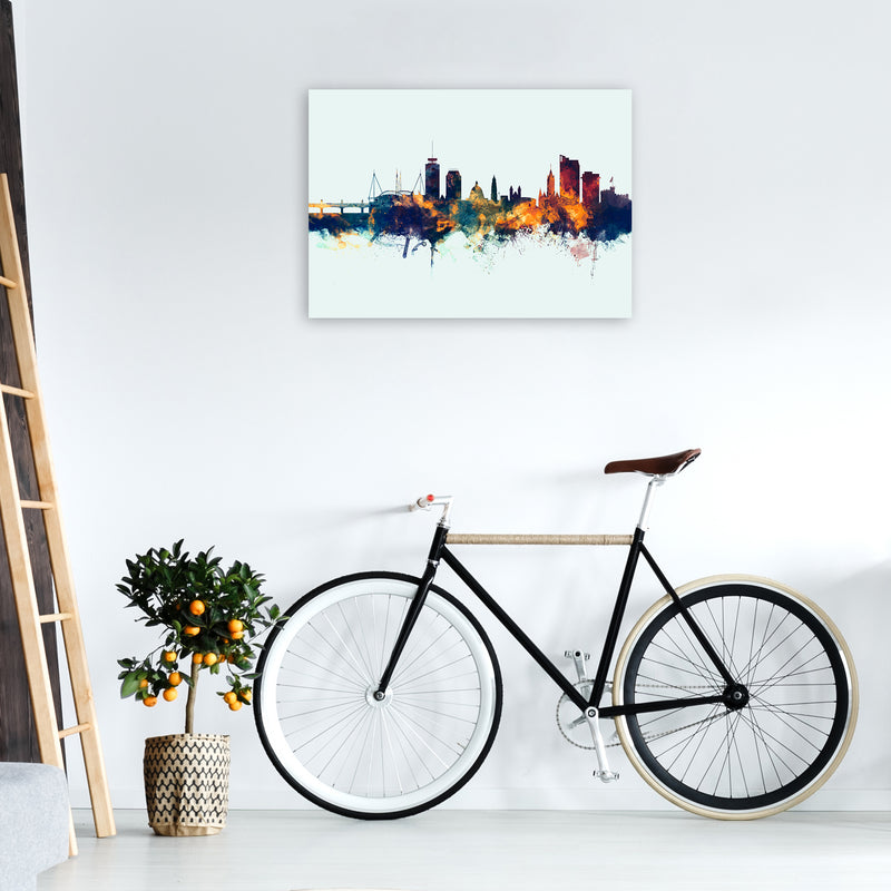 Cardiff Wales Skyline Blue Orange Art Print by Michael Tompsett A1 Black Frame