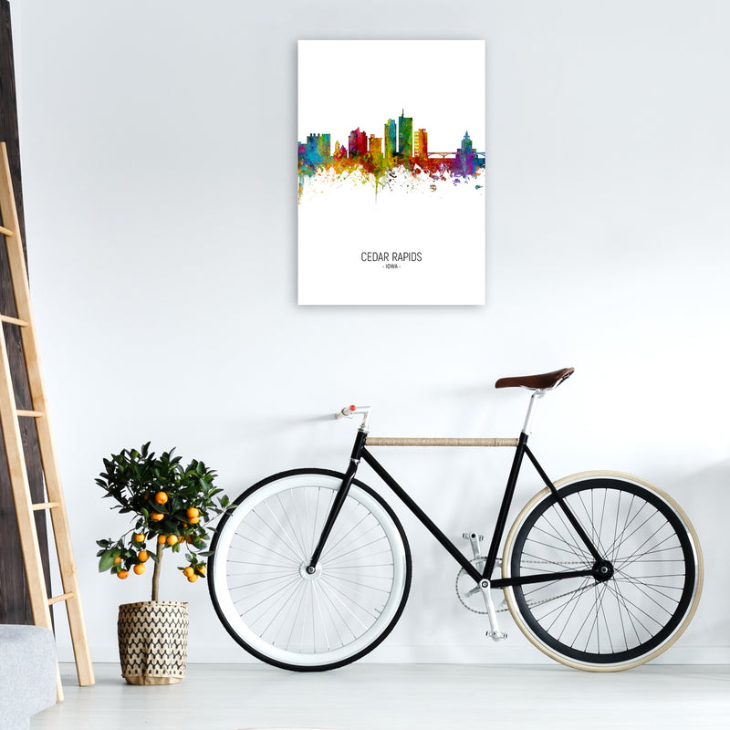 Cedar Rapids Iowa Skyline Portrait Art Print by Michael Tompsett A1 Black Frame