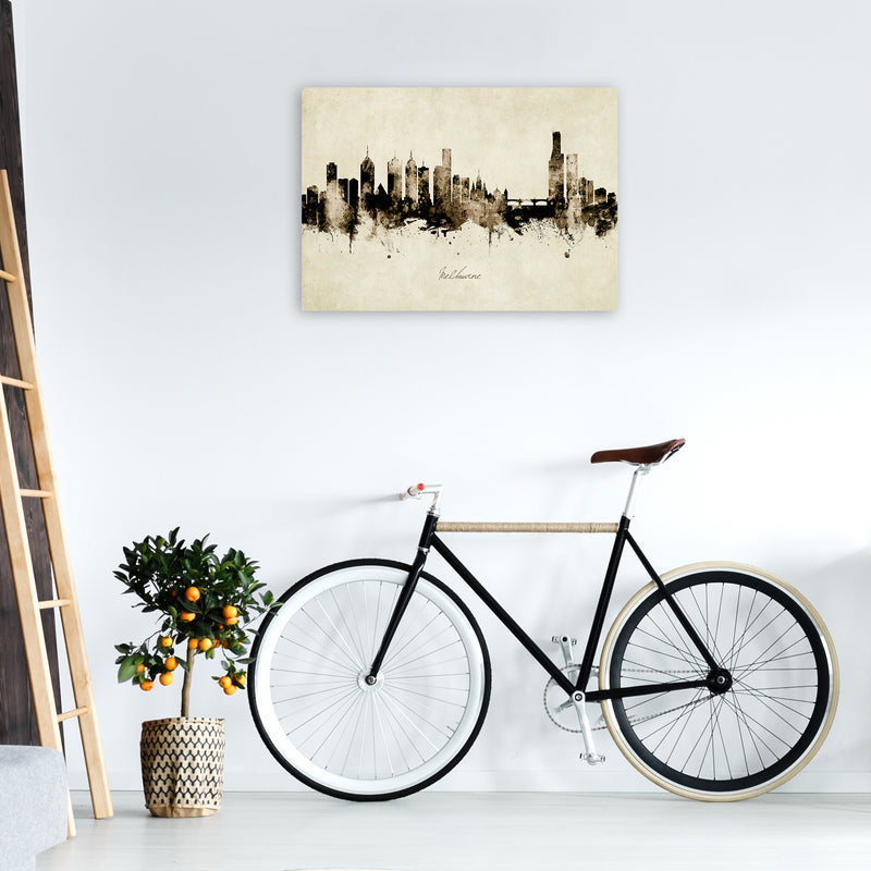 Melbourne Australia Skyline Vintage Art Print by Michael Tompsett A1 Black Frame