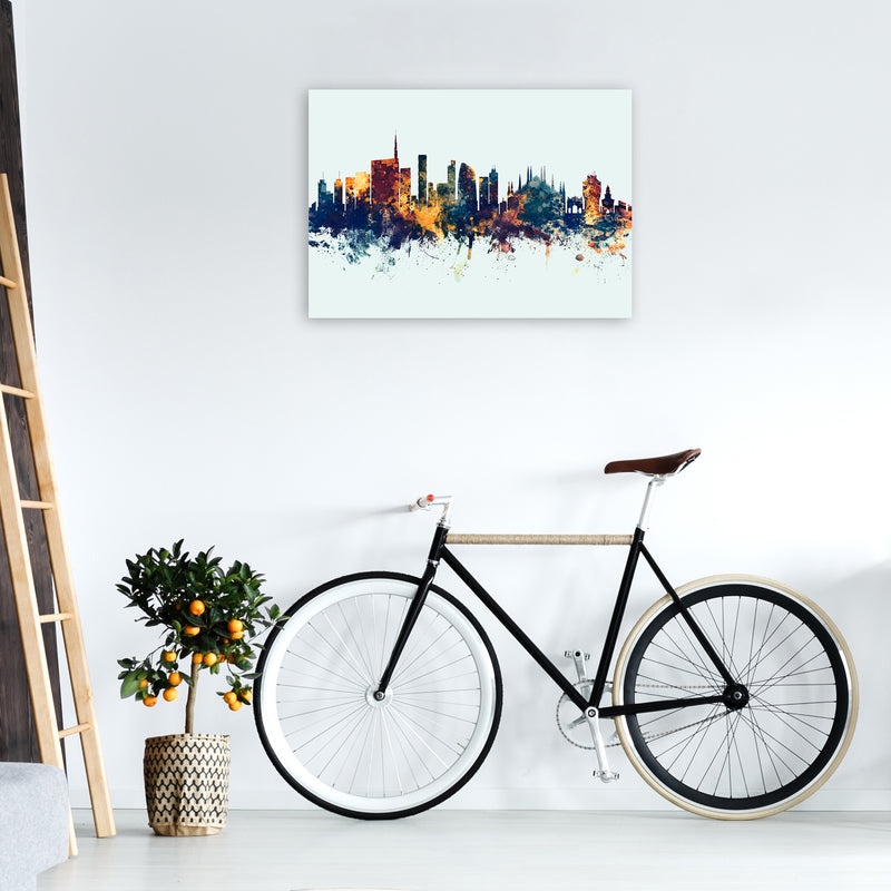 Milan Italy Skyline Blue Orange Art Print by Michael Tompsett A1 Black Frame