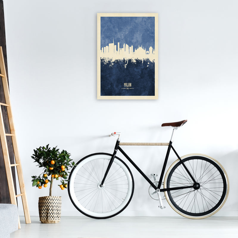 Milan Italy Skyline Portrait Navy Art Print by Michael Tompsett A1 Black Frame