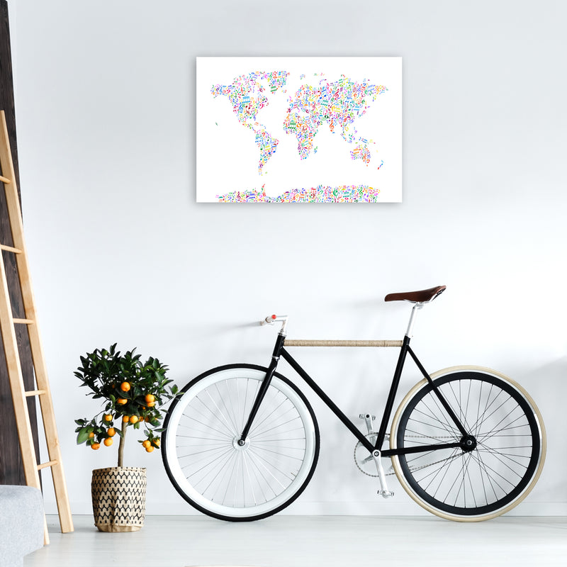 Music Notes Map of the World Colour Art Print by Michael Tompsett A1 Black Frame