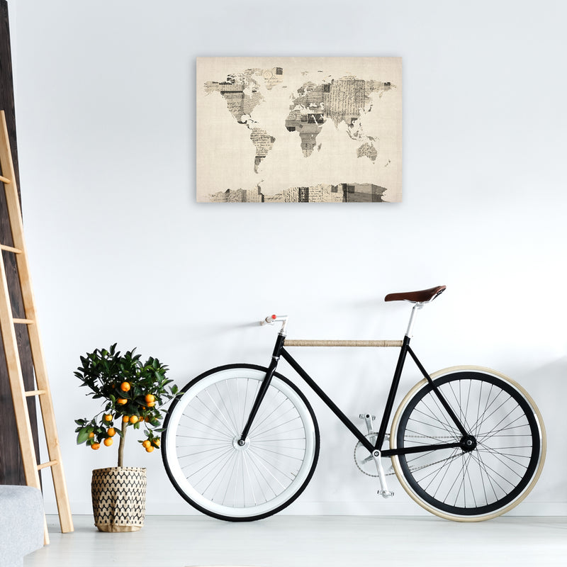 Old Postcards World Map Art Print by Michael Tompsett A1 Black Frame