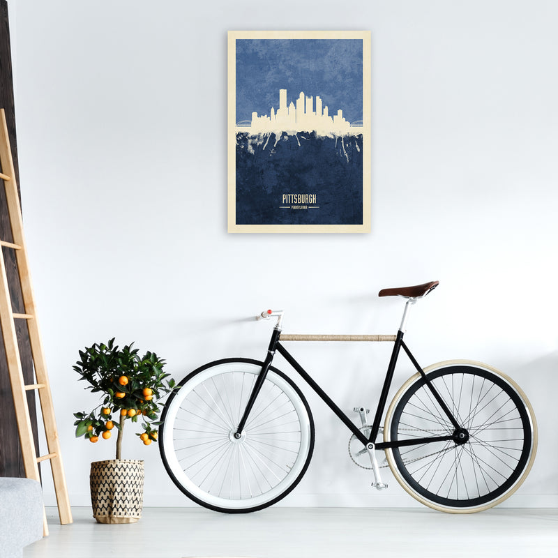 Pittsburgh Pennsylvania Skyline Portrait Navy Art Print by Michael Tompsett A1 Black Frame